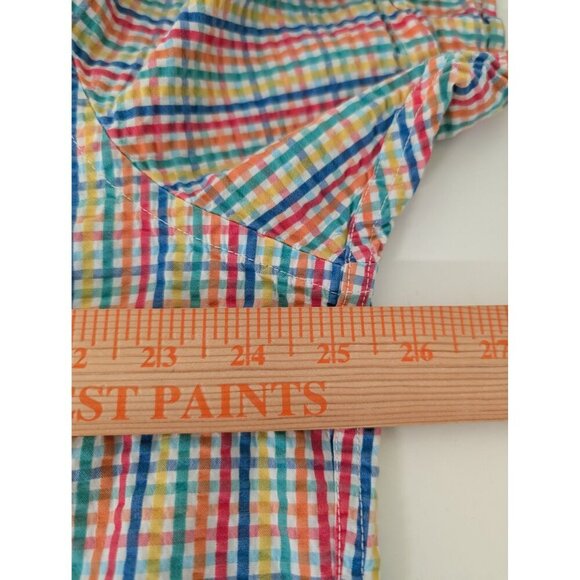 Lands End Seersucker Plaid Shirt Mens Size XL Colorful Short Sleeve Button Down - Picture 9 of 10